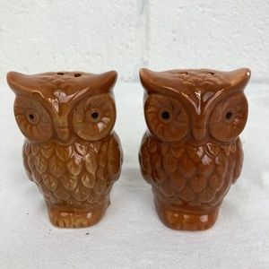 OWL Brown ceramic figural salt OR pepper shaker (one) 3.25"H